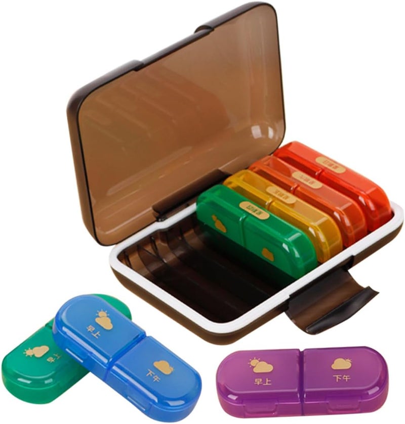 DOITOOL 7-Day Portable Pill Organizer Case with Multi-Grid Storage, Wear-Resistant Weekly Medicine Dispenser for Travel and Daily Use, Black Shell with Colorful Compartments - Image 1