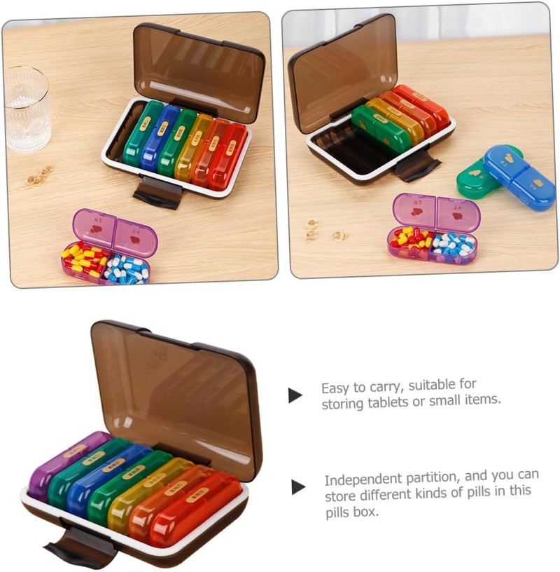 DOITOOL 7-Day Portable Pill Organizer Case with Multi-Grid Storage, Wear-Resistant Weekly Medicine Dispenser for Travel and Daily Use, Black Shell with Colorful Compartments - Image 5