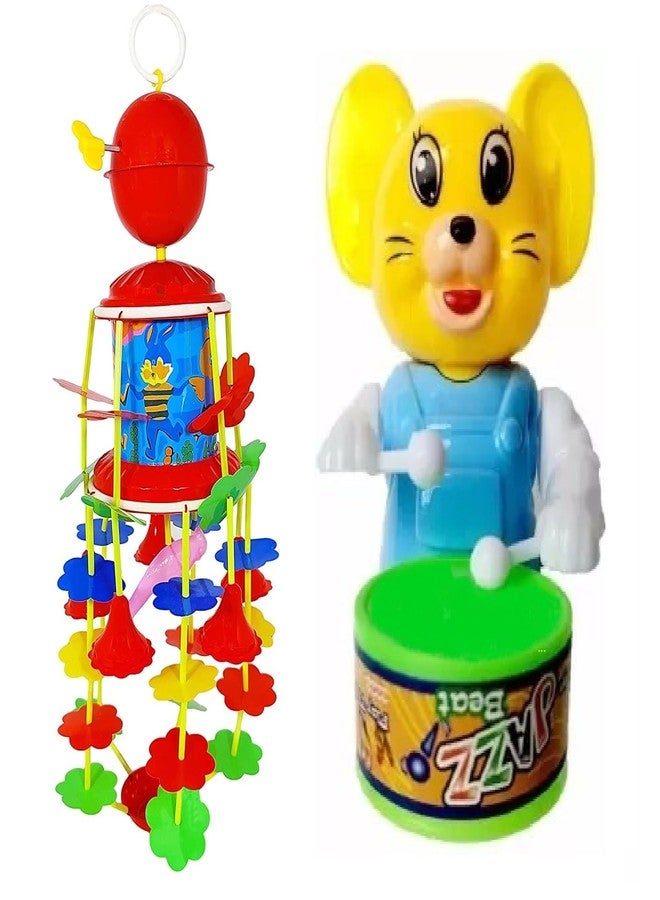 SHANVI Cute Drummer Toy with Jhoomer Key Operated Musical Merry Go Sound Toy Jhoomer with Soothing Sound for Kids Cradle Toys (JHO_CAT-02) - Image 1