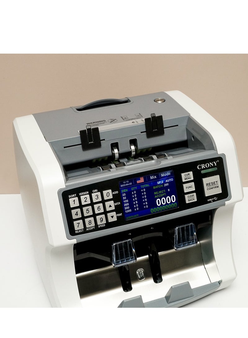 Crony S200 High-Speed Smart Bill Counter – 1000 Notes/Min, 500-Note Hopper Capacity, Advanced Detection (UV, Magnetic, IR Light, 2-CIS), Built-in Thermal Printer, Touch Screen Interface, USB/RS-232/RJ-11 Ports, External Display Support, 1-Year Warranty" - Image 2