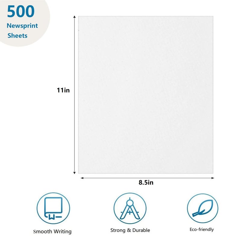 UDAREIT 500 Sheets Newsprint Paper 8.5 x 11in Plain Newsprint for Drawing Sketching Coloring, Drawing Paper Bulk for Kids Doodles - Image 2
