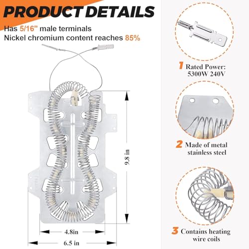 Beaquicy 2025 Upgraded DC47-00019A Dryer Heating Element Kit by Beaquicy - Replacement for Samsung Dryer dv42h3000ew/a3 dv42h5000ew/a3 - Includes DC96-00887A & DC47-00016A Fuse & DC47-00018A Thermostat - Image 2