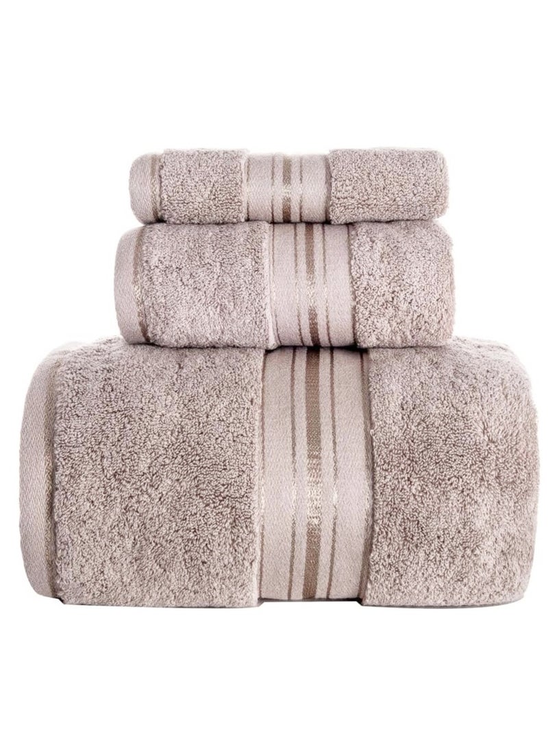 MONO Luxury Bath Towels Set 3 Pack, Towel Set 100% Cotton (1 Large Bath Towel, 1 Hand Towel, 1 Washcloth) Ultra Soft and Highly Absorbent, for Bathroom, Hotel, Spa, Beach and Gym-Brown - Image 1