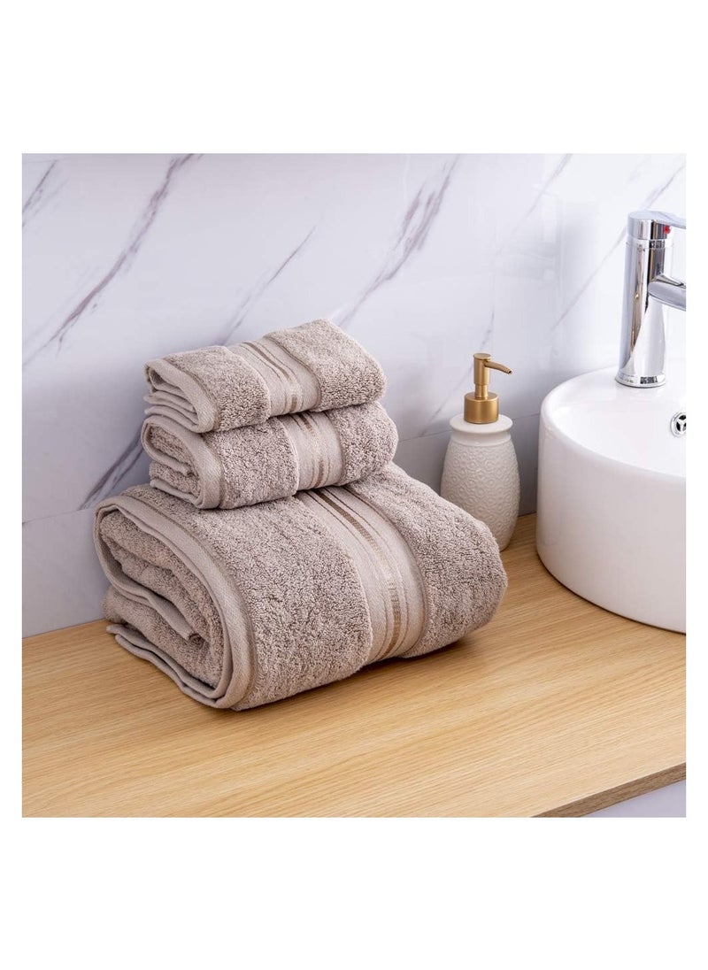 MONO Luxury Bath Towels Set 3 Pack, Towel Set 100% Cotton (1 Large Bath Towel, 1 Hand Towel, 1 Washcloth) Ultra Soft and Highly Absorbent, for Bathroom, Hotel, Spa, Beach and Gym-Brown  - Image 2