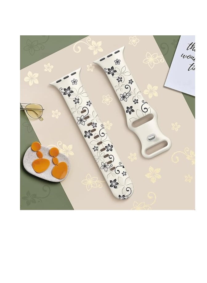 Bukela - Floral Engraved Bands Compatible with Apple Watch Band 41mm 40mm 44mm 45mm 42mm 38mm 49mm for Women,Cute Flower iWatch Bands Soft Silicone Sport Strap for iWatch Series SE 9 8 7 6 5 4 3 2 1 Ultra - Image 1