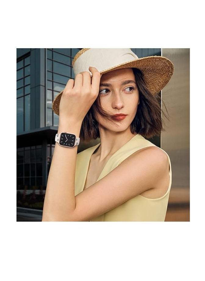 Bukela - Floral Engraved Bands Compatible with Apple Watch Band 41mm 40mm 44mm 45mm 42mm 38mm 49mm for Women,Cute Flower iWatch Bands Soft Silicone Sport Strap for iWatch Series SE 9 8 7 6 5 4 3 2 1 Ultra - Image 1