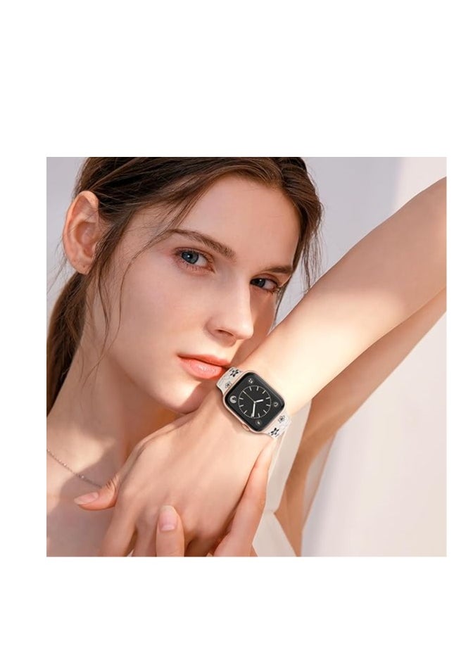 Bukela - Floral Engraved Bands Compatible with Apple Watch Band 41mm 40mm 44mm 45mm 42mm 38mm 49mm for Women,Cute Flower iWatch Bands Soft Silicone Sport Strap for iWatch Series SE 9 8 7 6 5 4 3 2 1 Ultra - Image 1