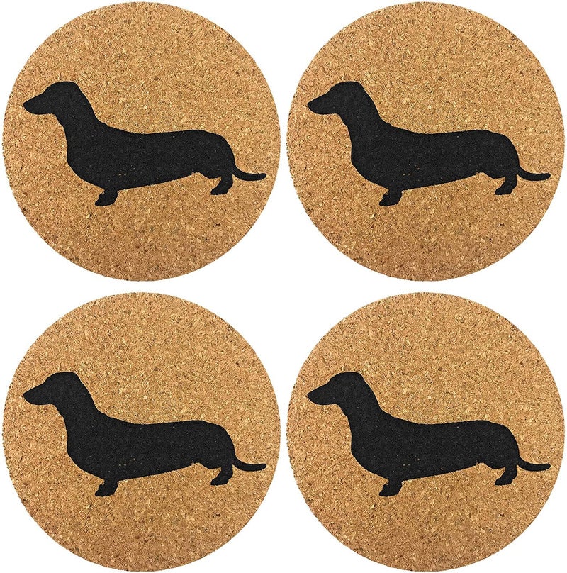 Ergonflow Dachshund Weiner Dog Gift Cork 4 Pack Drink Coasters Set  Basic Design Wiener Dog Decor  Perfect Decoration for Doxie Lovers
