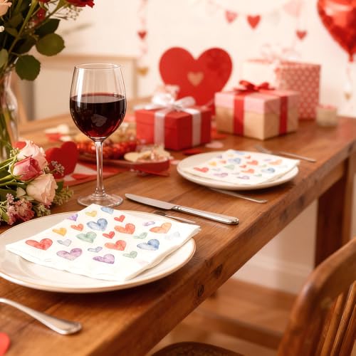 Luktastic Valentines Napkins, 50Pcs Valentine's Day Paper Napkins, Colorful Heart Cocktail Beverage Napkin Disposable Guest Towels for Home Dinner Wedding Bridal Anniversary Party Supplies Tableware Decorations - Image 5
