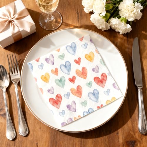 Luktastic Valentines Napkins, 50Pcs Valentine's Day Paper Napkins, Colorful Heart Cocktail Beverage Napkin Disposable Guest Towels for Home Dinner Wedding Bridal Anniversary Party Supplies Tableware Decorations - Image 4