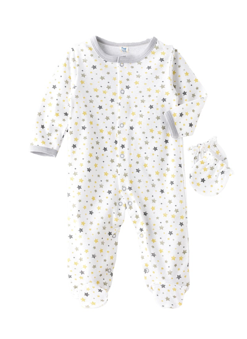 Tiny Hug Newborn Boy's Sleep Suit with Mittens, Soft and Comfortable Sleepwear for Baby Boys  - Image 1