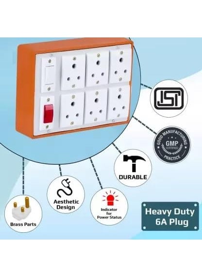Ganpati Extension Board Heavy Duty Cable 4 Meter Wire with 6 Anchor Socket and 1 Anchor Switch and 1 Indicator with 3 Pin Plug Set of 1  - Image 3