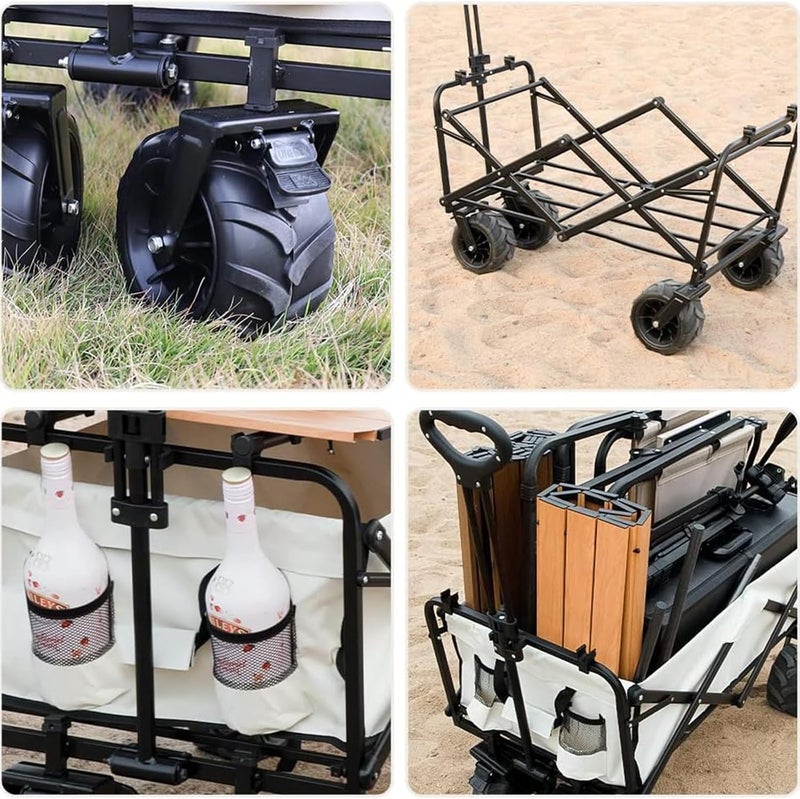 Antole Folding Wagon Cart Trolley Wagon Cart with Foldable Aluminum Table Plate,Large Capacity Beach Wagon with Big All-Terrain Beach Wheels,150L Large Capacity,Outdoor Garden Cart Foldable Wagon - Image 2