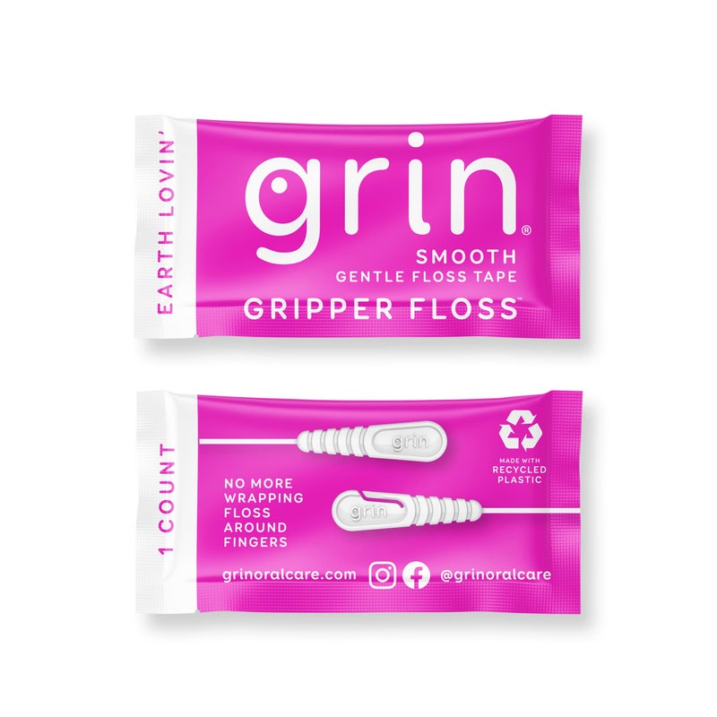 GRIN Gripper Floss, Individually Wrapped Smooth Dental Floss, 60 Count, Minty Flavor, Recyclable Packaging, Gentle Floss Tape, Finger Grips with Safe Fold Back Pick, No Shredding or Breaking - Image 2