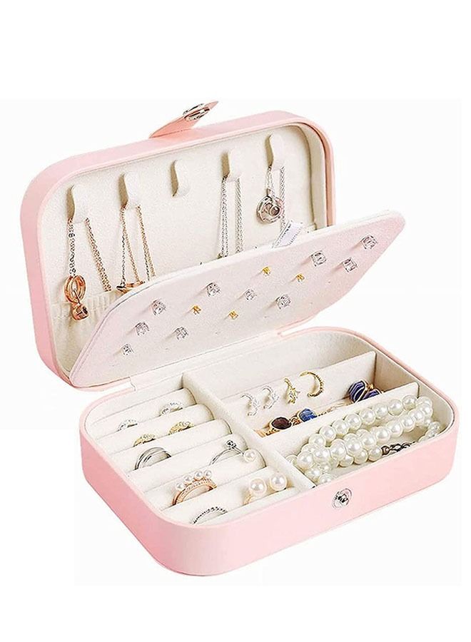 Ant Double Layer Jewelry Travel Organizer Box for Women & Girls, PU Leather Mini Portable Jewelry Storage Display Holder for Earrings Ring Necklaces Bracelets (Pink) - Image 1