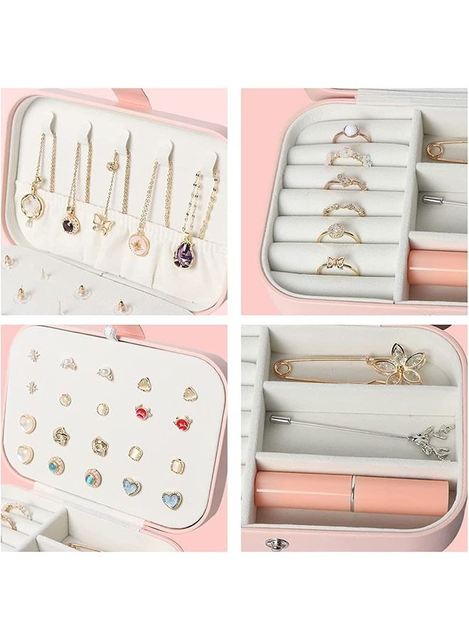 Ant Double Layer Jewelry Travel Organizer Box for Women & Girls, PU Leather Mini Portable Jewelry Storage Display Holder for Earrings Ring Necklaces Bracelets (Pink) - Image 4