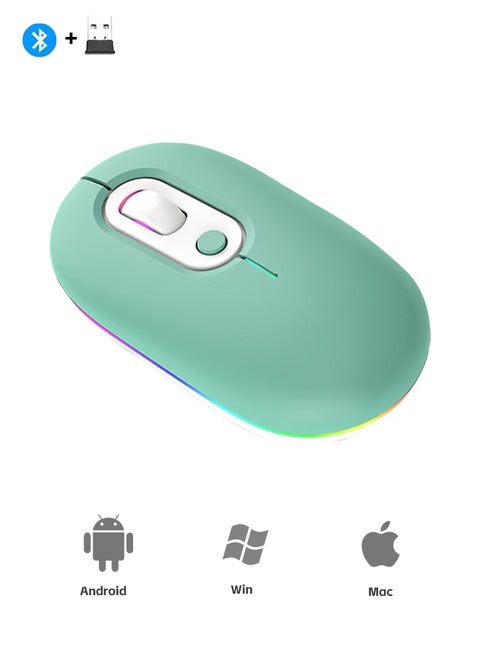Wireless Bluetooth Mouse, Bluetooth 5.2 + USB, 2.4GHz Rechargeable Silent Bluetooth Wireless Mouse, Computer Mouse with USB Receiver (Green)