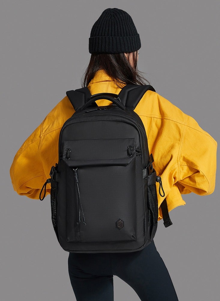 ARCTIC HUNTER Laptop Backpack for Men 21L fit 15.6-inch Laptop Polyester Travel Backpack Leather Business Backpack Adjustable Strap Anti-theft Zipper Pocket Water Resistant Office Backpack B00531 Black - Image 2