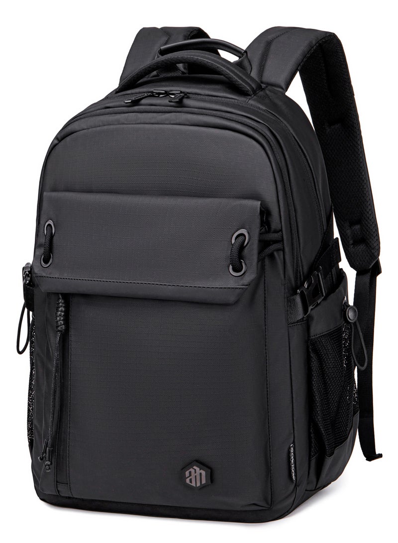 ARCTIC HUNTER Laptop Backpack for Men 21L fit 15.6-inch Laptop Polyester Travel Backpack Leather Business Backpack Adjustable Strap Anti-theft Zipper Pocket Water Resistant Office Backpack B00531 Black - Image 1