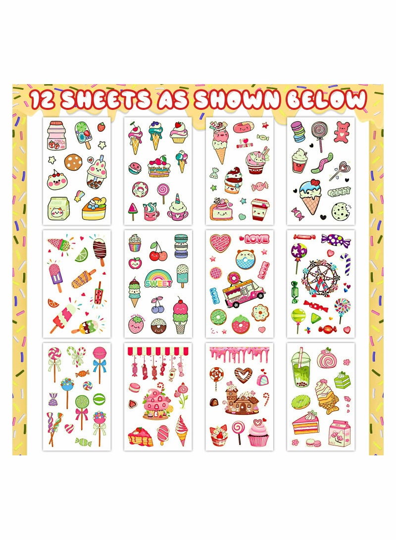 SYOSI 12 Sheets Glow Ice Cream Birthday Party Decorations for Girls Luminous Kids Temporary Tattoos for Ice Cream Party Supplies Favors Toys Donut Fake Tattoo Stickers - Image 2