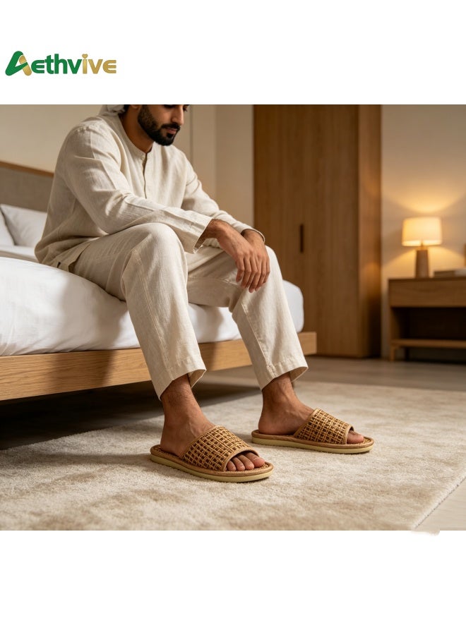 Aethvive Men's Sandals for Daily Wear, Natural Rattan Woven Slippers For Men, Lightweight Non-Slip Shoes, Men Wear Flax Straw Deodorant Slippers Outside, Good Quality Design Bathroom Slippers Home Indoor - Image 5