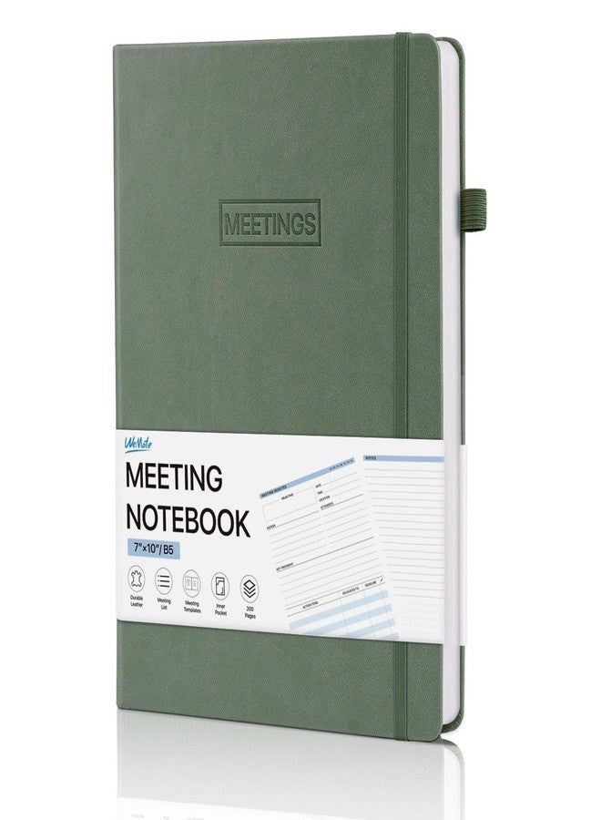 WEMATE Hardcover Meeting Notebook, B5 Work Planner Notebook with Action Items, Easily Take Meeting Notes & Keep Agendas on Track, Calender, Index Page, Inner Pocket, 7×10 Inch, Olive Green - Image 1