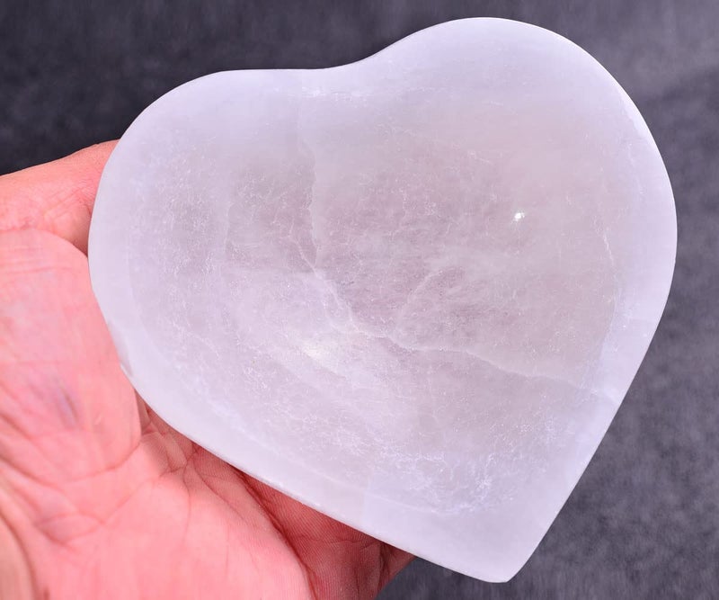 JIC Gem 5 Hand Carved Selenite Bowl Heart Shape Moroccan Selenite Crystals for Cleansing Charging Decoration or Gift