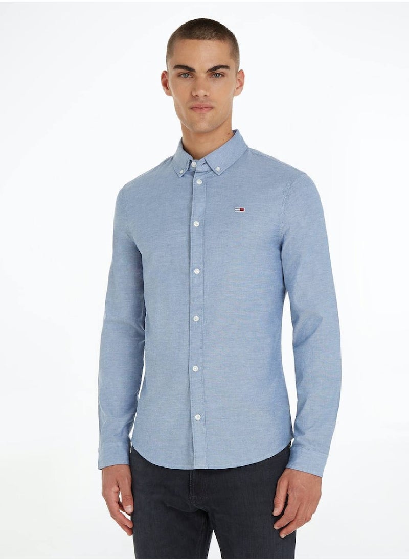 TOMMY HILFIGER - Men's Stretch Oxford Cotton Slim Fit Casual Shirt, Navy - Image 1