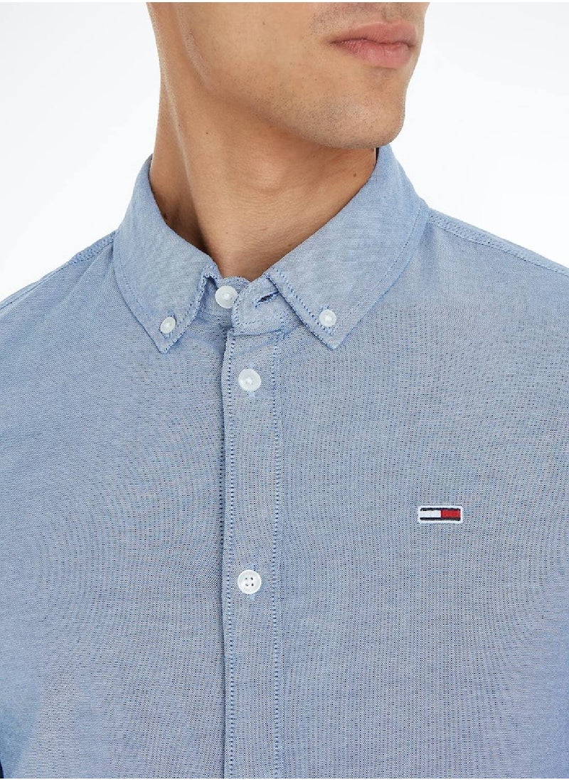 TOMMY HILFIGER - Men's Stretch Oxford Cotton Slim Fit Casual Shirt, Navy - Image 1