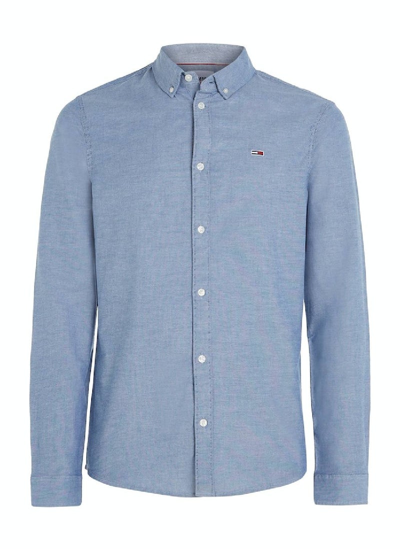 TOMMY HILFIGER - Men's Stretch Oxford Cotton Slim Fit Casual Shirt, Navy - Image 1
