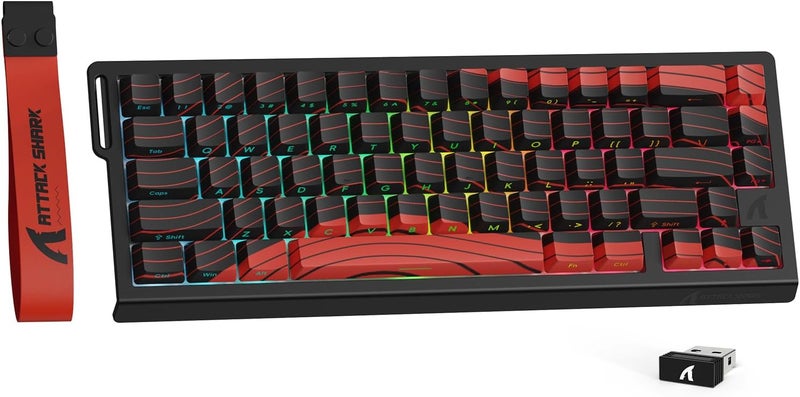 MAMBASNAKE لوحة مفاتيح ألعاب لاسلكية MAMBASNAKE X Attack Shark X68PRO HE 65% Rapid Trigger، BT/2.4G/سلكي، مفتاح مغناطيسي 0.01 مم RT، 8 كيلو هرتز، نقطة تشغيل قابلة للتعديل، 5000 مللي أمبير، RGB، للكمبيوتر الشخصي/ماك - خطوط حمراء - Image 1