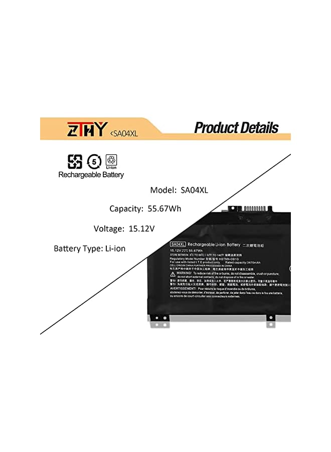 ZTHY Sa04Xl Laptop Battery Compatible With Hp Envy X360 15-Dr 15-Dr0010Tx Series Notebook Hstnn-Ob1F Hstnn-Ob1G Hstnn-Ub7U L43248-541 L43248-Ac1 L43248-Ac2 L43267-005 Sao4Xl 15.12V 55.67Wh - Image 2