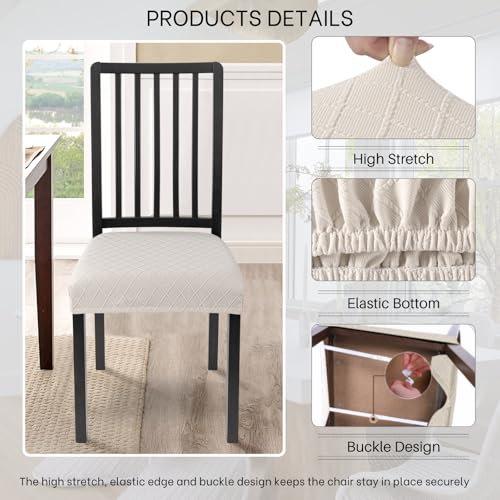 SearchI Waterproof Dining Chair Seat Covers Set of 4, Washable Stretch Seat Covers for Dining Chairs, Rear-Covered Dining Room Seat Cover Protector(Check Beige) - Image 5
