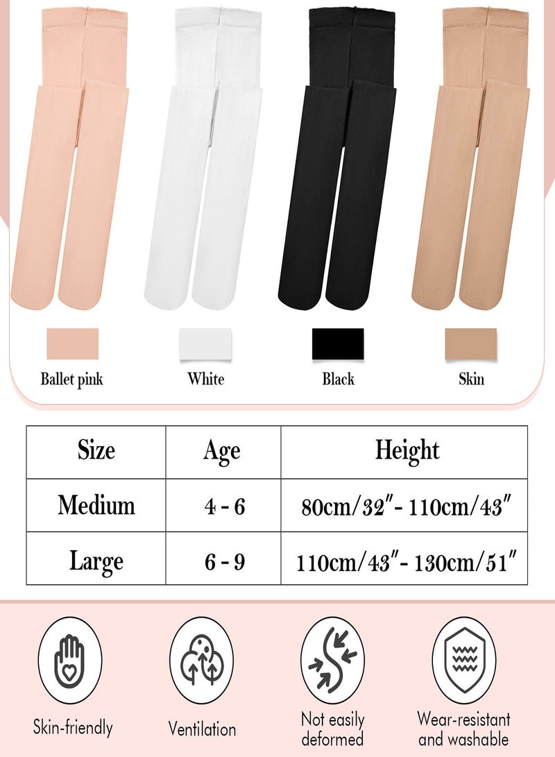 Girls Ballet Tights - 4 Pairs Soft Dance Tights for Toddlers and Kids, Comfortable Elastic Tights for School Uniforms and Costumes, Ballerina Leggings for Ages 6-10 - Image 2
