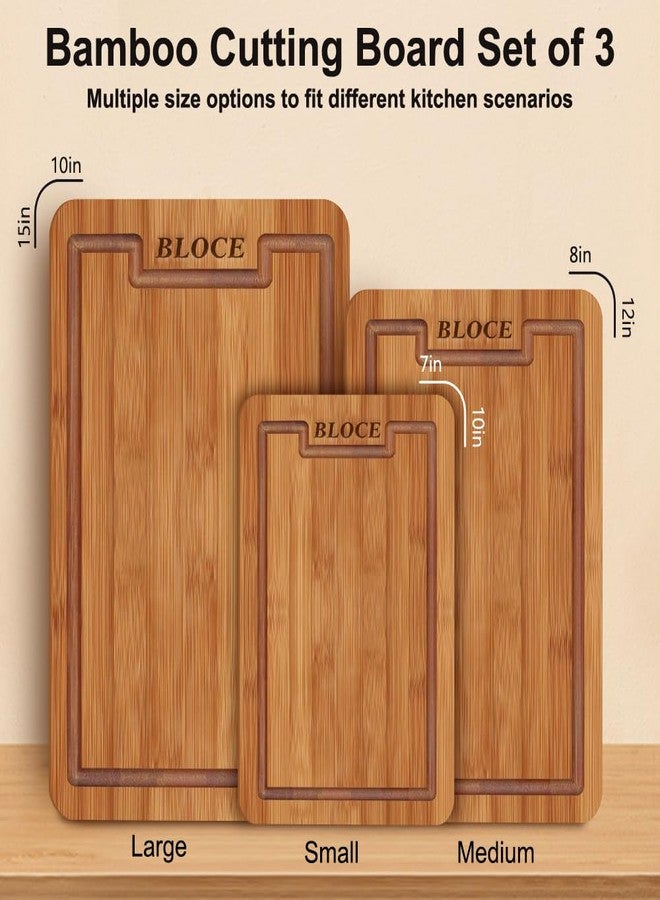 BLOCE Wooden Cutting Boards for Kitchen, Bamboo Cutting Board Non Toxic, Wood Cutting Board Set, Charcuterie & Chopping Board, Kitchen Gadgets - Image 2
