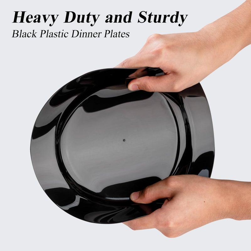 Bestluck 100PCS Black Plastic Dinner Plates 10inch, Premium Hard Disposable Plates for Party, Wedding - Image 3