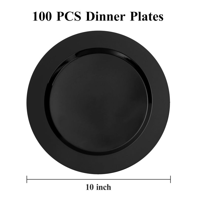 Bestluck 100PCS Black Plastic Dinner Plates 10inch, Premium Hard Disposable Plates for Party, Wedding - Image 2
