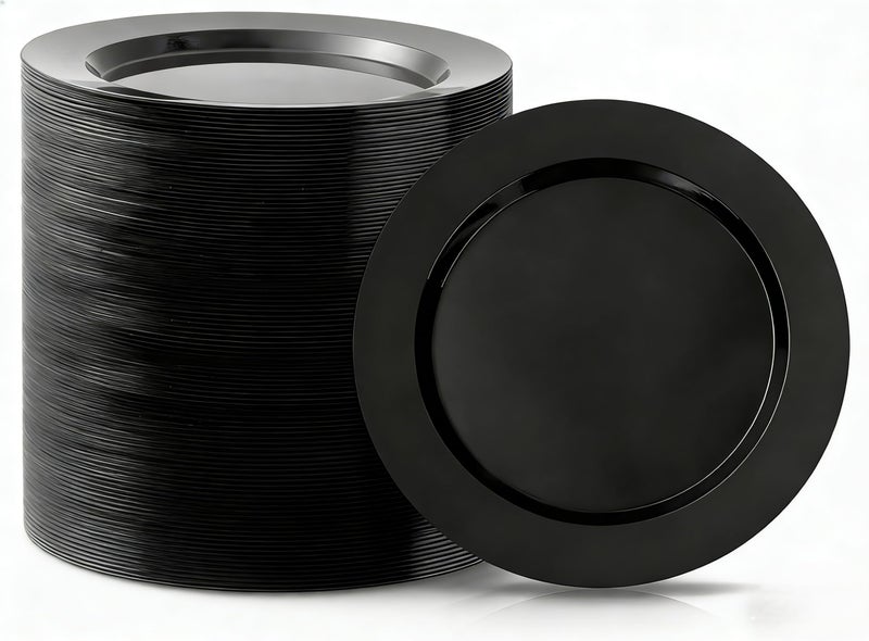 Bestluck 100PCS Black Plastic Dinner Plates 10inch, Premium Hard Disposable Plates for Party, Wedding - Image 1