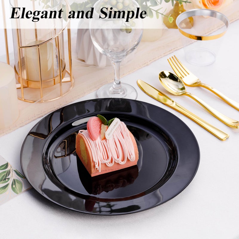 Bestluck 100PCS Black Plastic Dinner Plates 10inch, Premium Hard Disposable Plates for Party, Wedding - Image 4