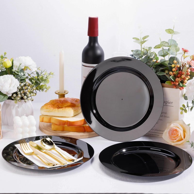 Bestluck 100PCS Black Plastic Dinner Plates 10inch, Premium Hard Disposable Plates for Party, Wedding - Image 5