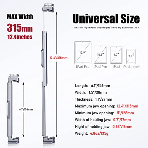 ARNARKOK Metal Tablet Tripod Mount, 7.9-12.9in Ipad Holder, Rotatable Cold Shoe, 2 Acra Swiss QR Bracket, Universal Tablet Mount for Video Recording - Image 3