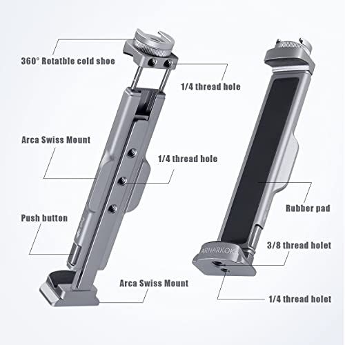 ARNARKOK Metal Tablet Tripod Mount, 7.9-12.9in Ipad Holder, Rotatable Cold Shoe, 2 Acra Swiss QR Bracket, Universal Tablet Mount for Video Recording - Image 4