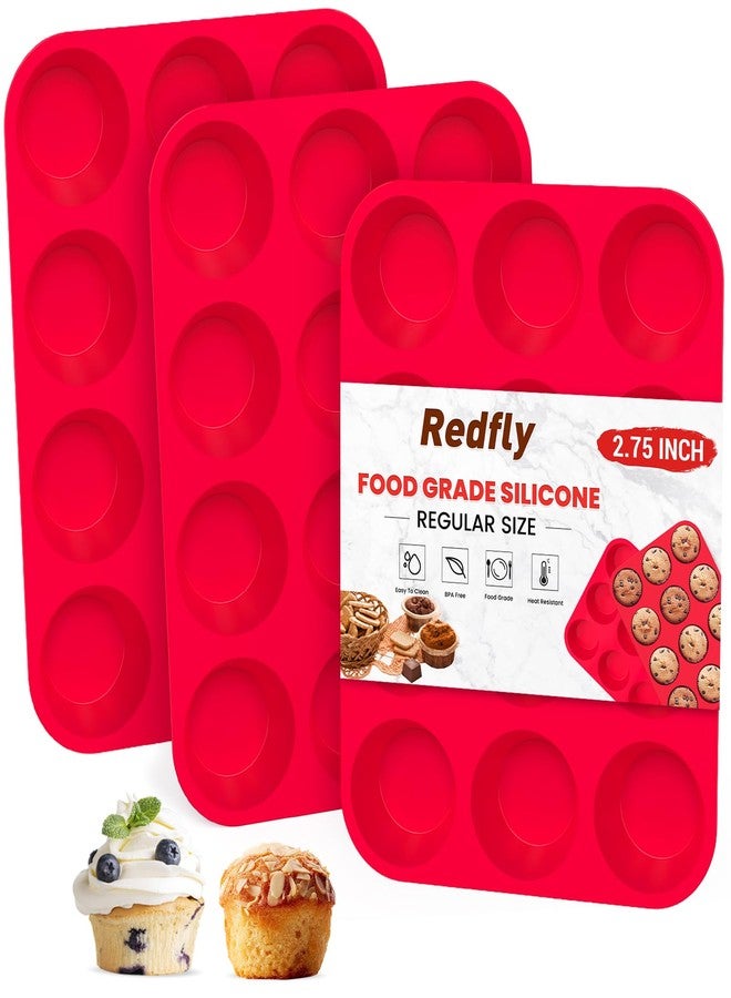 Redfly 3 Pack Silicone Muffin Pan for Baking, Silicone Cupcake Pan, Silicone Molds for Baking, Muffin Tin Nonstick 12 Cup Regular Size, Silicone Cupcake Molds, BPA Free Silicone Muffin Cups - Image 1