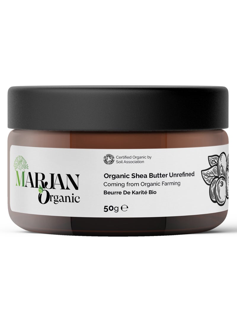 MARJAN ORGANIC African Unrefined Organic Shea Butter, 50g - 100% Pure & Natural Cosmetic Butters Vegan GMO Free - For Skin, Face, Hair Care & Stretch Marks  - Image 1