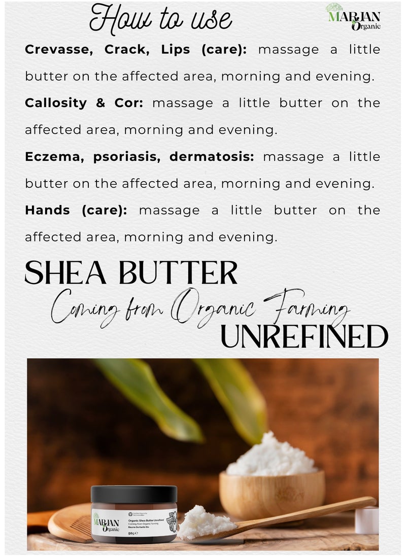 MARJAN ORGANIC African Unrefined Organic Shea Butter, 50g - 100% Pure & Natural Cosmetic Butters Vegan GMO Free - For Skin, Face, Hair Care & Stretch Marks  - Image 2
