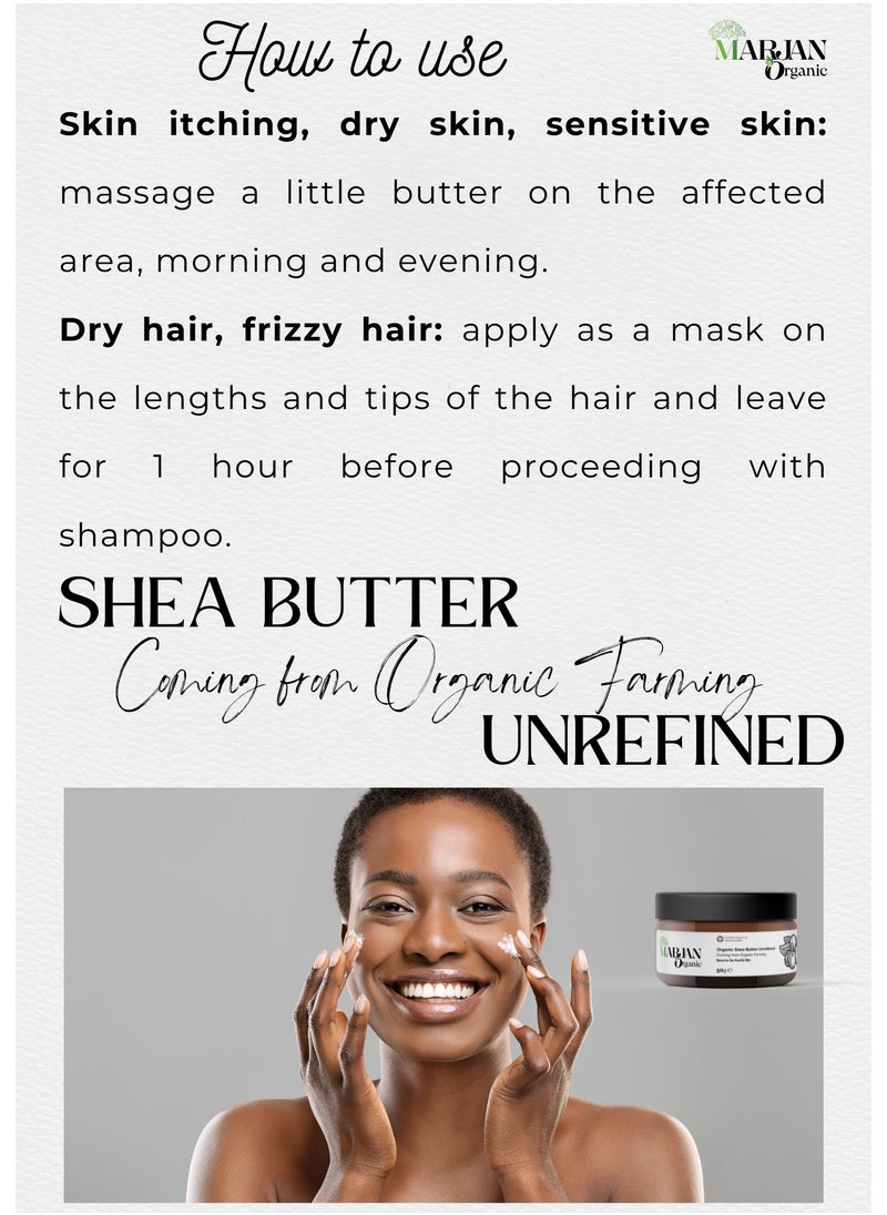 MARJAN ORGANIC African Unrefined Organic Shea Butter, 50g - 100% Pure & Natural Cosmetic Butters Vegan GMO Free - For Skin, Face, Hair Care & Stretch Marks  - Image 4