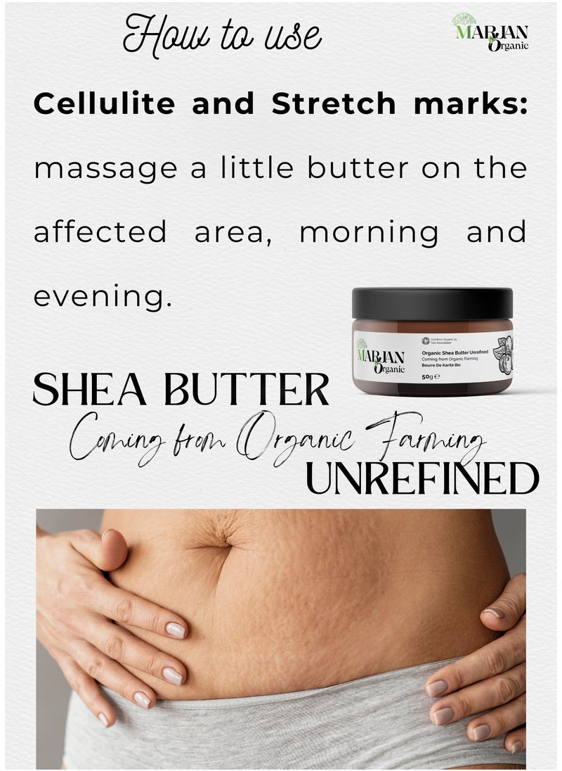 MARJAN ORGANIC African Unrefined Organic Shea Butter, 50g - 100% Pure & Natural Cosmetic Butters Vegan GMO Free - For Skin, Face, Hair Care & Stretch Marks  - Image 5