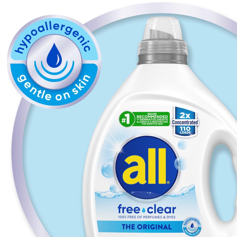 all free clear, Original, Liquid Laundry Detergent for Sensitive Skin, Unscented and Hypoallergenic, Concentrated, 82.5oz, 110 Loads - Image 5