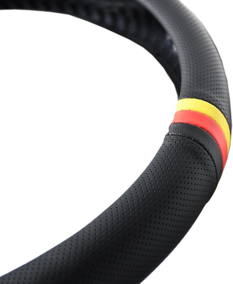 PartsTo Quick Install Sporty Perforated Nappa Leather Steering Wheel Cover with German Stripes for Porsche Mercedes Audi BMW VW Deutsch-Ness 14.5 to 15 inches SW - Image 4