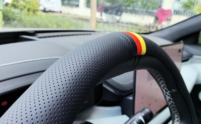 PartsTo Quick Install Sporty Perforated Nappa Leather Steering Wheel Cover with German Stripes for Porsche Mercedes Audi BMW VW Deutsch-Ness 14.5 to 15 inches SW - Image 3